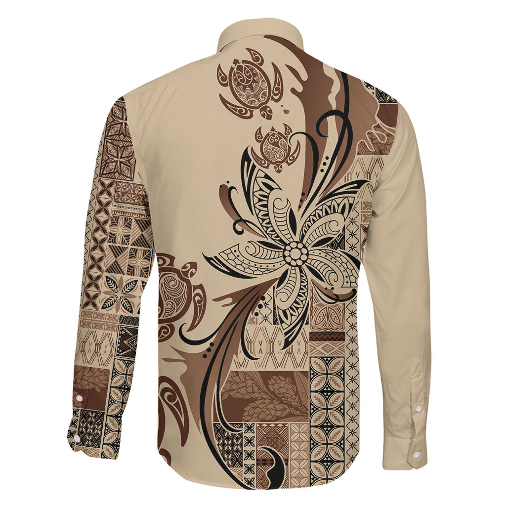 Talofa Samoa Mamanu Siapo Mix Malu Family Matching Off The Shoulder Long Sleeve Dress and Hawaiian Shirt Classic Beige Frangipani and Turtles