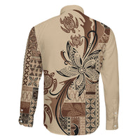Talofa Samoa Mamanu Siapo Mix Malu Family Matching Off The Shoulder Long Sleeve Dress and Hawaiian Shirt Classic Beige Frangipani and Turtles