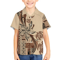 Talofa Samoa Mamanu Siapo Mix Malu Family Matching Off The Shoulder Long Sleeve Dress and Hawaiian Shirt Classic Beige Frangipani and Turtles