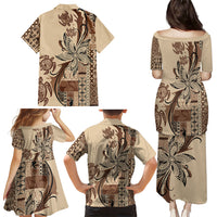 Talofa Samoa Mamanu Siapo Mix Malu Family Matching Puletasi and Hawaiian Shirt Classic Beige Frangipani and Turtles