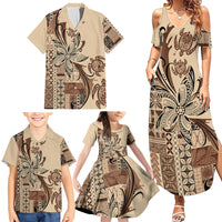 Talofa Samoa Mamanu Siapo Mix Malu Family Matching Summer Maxi Dress and Hawaiian Shirt Classic Beige Frangipani and Turtles