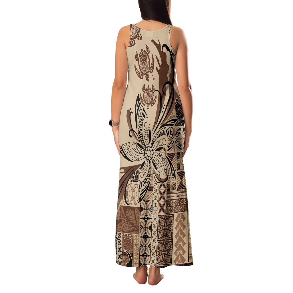 Talofa Samoa Mamanu Siapo Mix Malu Family Matching Tank Maxi Dress and Hawaiian Shirt Classic Beige Frangipani and Turtles