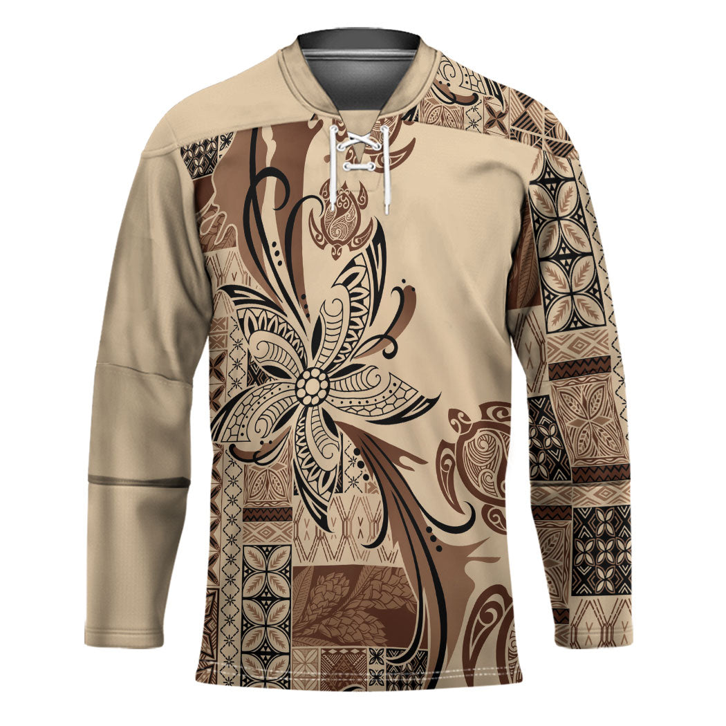 Talofa Samoa Mamanu Siapo Mix Malu Hockey Jersey Classic Beige Frangipani and Turtles