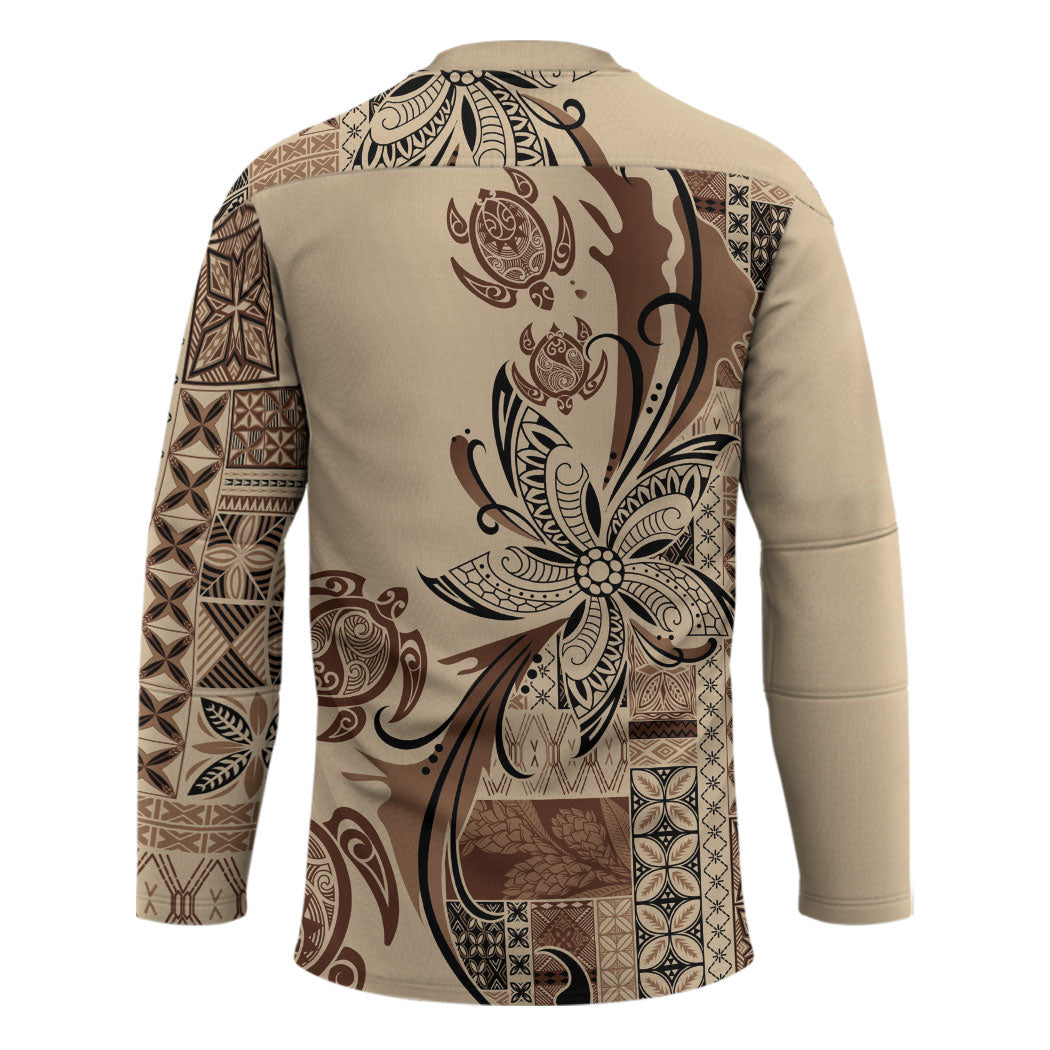 Talofa Samoa Mamanu Siapo Mix Malu Hockey Jersey Classic Beige Frangipani and Turtles