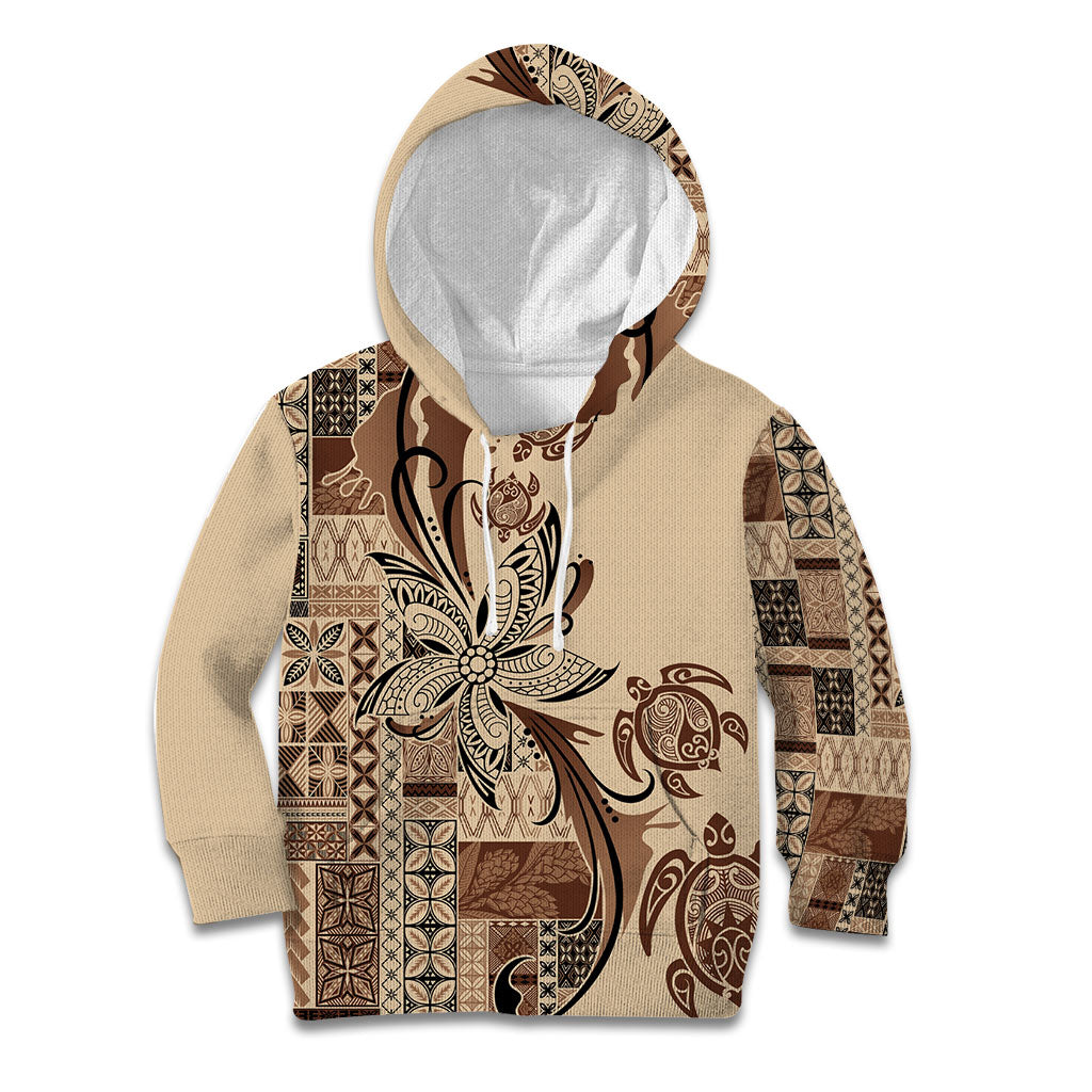 Talofa Samoa Mamanu Siapo Mix Malu Kid Hoodie Classic Beige Frangipani and Turtles