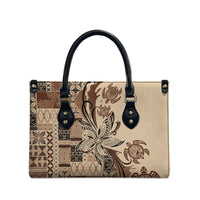 Talofa Samoa Mamanu Siapo Mix Malu Leather Bag Classic Beige Frangipani and Turtles