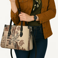 Talofa Samoa Mamanu Siapo Mix Malu Leather Bag Classic Beige Frangipani and Turtles