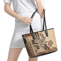 Talofa Samoa Mamanu Siapo Mix Malu Leather Tote Bag Classic Beige Frangipani and Turtles