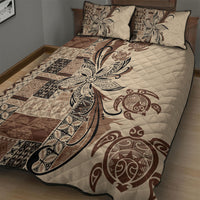 Talofa Samoa Mamanu Siapo Mix Malu Quilt Bed Set Classic Beige Frangipani and Turtles