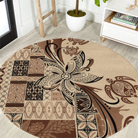 Talofa Samoa Mamanu Siapo Mix Malu Round Carpet Classic Beige Frangipani and Turtles LT7 Beige - Polynesian Pride