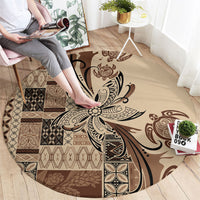 Talofa Samoa Mamanu Siapo Mix Malu Round Carpet Classic Beige Frangipani and Turtles LT7 - Polynesian Pride