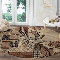 Talofa Samoa Mamanu Siapo Mix Malu Round Carpet Classic Beige Frangipani and Turtles LT7 - Polynesian Pride