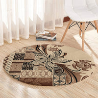 Talofa Samoa Mamanu Siapo Mix Malu Round Carpet Classic Beige Frangipani and Turtles LT7 - Polynesian Pride