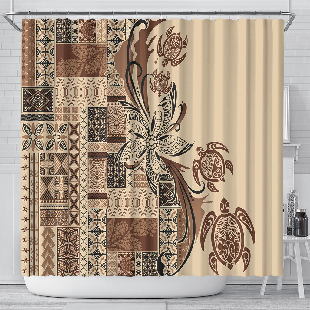 Talofa Samoa Mamanu Siapo Mix Malu Shower Curtain Classic Beige Frangipani and Turtles