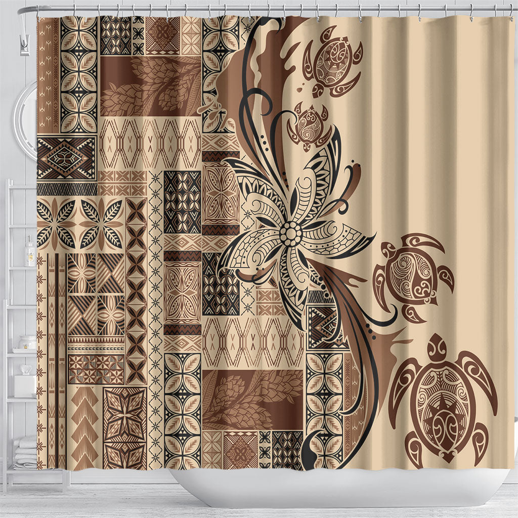 Talofa Samoa Mamanu Siapo Mix Malu Shower Curtain Classic Beige Frangipani and Turtles