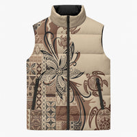 Talofa Samoa Mamanu Siapo Mix Malu Sleeveless Puffer Jacket Classic Beige Frangipani and Turtles