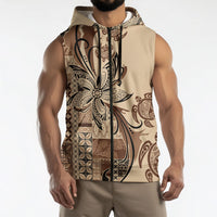 Talofa Samoa Mamanu Siapo Mix Malu Sleeveless Zip Hoodie Classic Beige Frangipani and Turtles