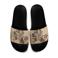 Talofa Samoa Mamanu Siapo Mix Malu Slide Sandals Classic Beige Frangipani and Turtles LT7 Beige - Polynesian Pride