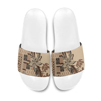 Talofa Samoa Mamanu Siapo Mix Malu Slide Sandals Classic Beige Frangipani and Turtles LT7 Beige - Polynesian Pride