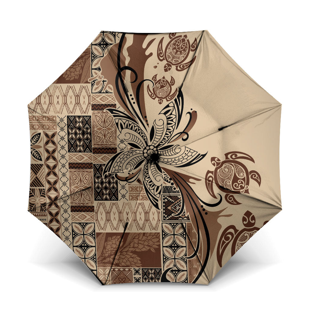 Talofa Samoa Mamanu Siapo Mix Malu Umbrella Classic Beige Frangipani and Turtles