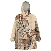 Talofa Samoa Mamanu Siapo Mix Malu Wearable Blanket Hoodie Classic Beige Frangipani and Turtles