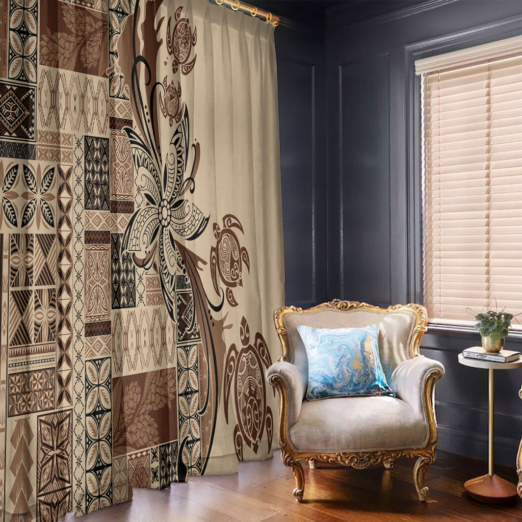 Talofa Samoa Mamanu Siapo Mix Malu Window Curtain Classic Beige Frangipani and Turtles LT7 - Polynesian Pride