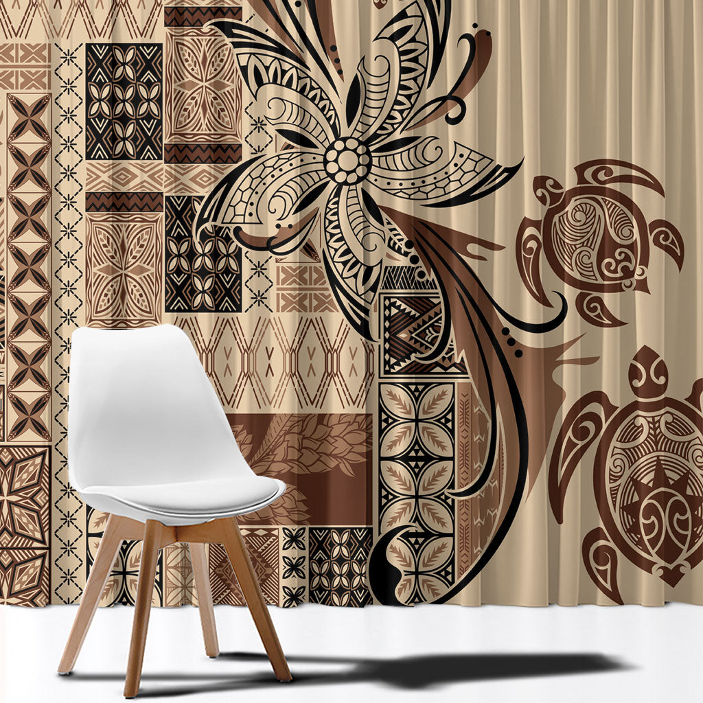 Talofa Samoa Mamanu Siapo Mix Malu Window Curtain Classic Beige Frangipani and Turtles LT7 - Polynesian Pride