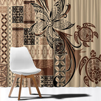 Talofa Samoa Mamanu Siapo Mix Malu Window Curtain Classic Beige Frangipani and Turtles LT7 - Polynesian Pride