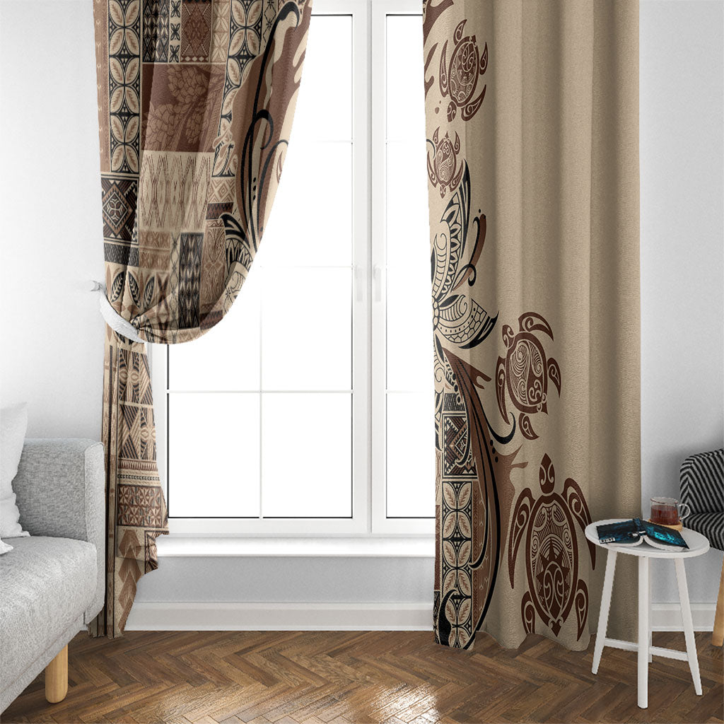 Talofa Samoa Mamanu Siapo Mix Malu Window Curtain Classic Beige Frangipani and Turtles LT7 - Polynesian Pride