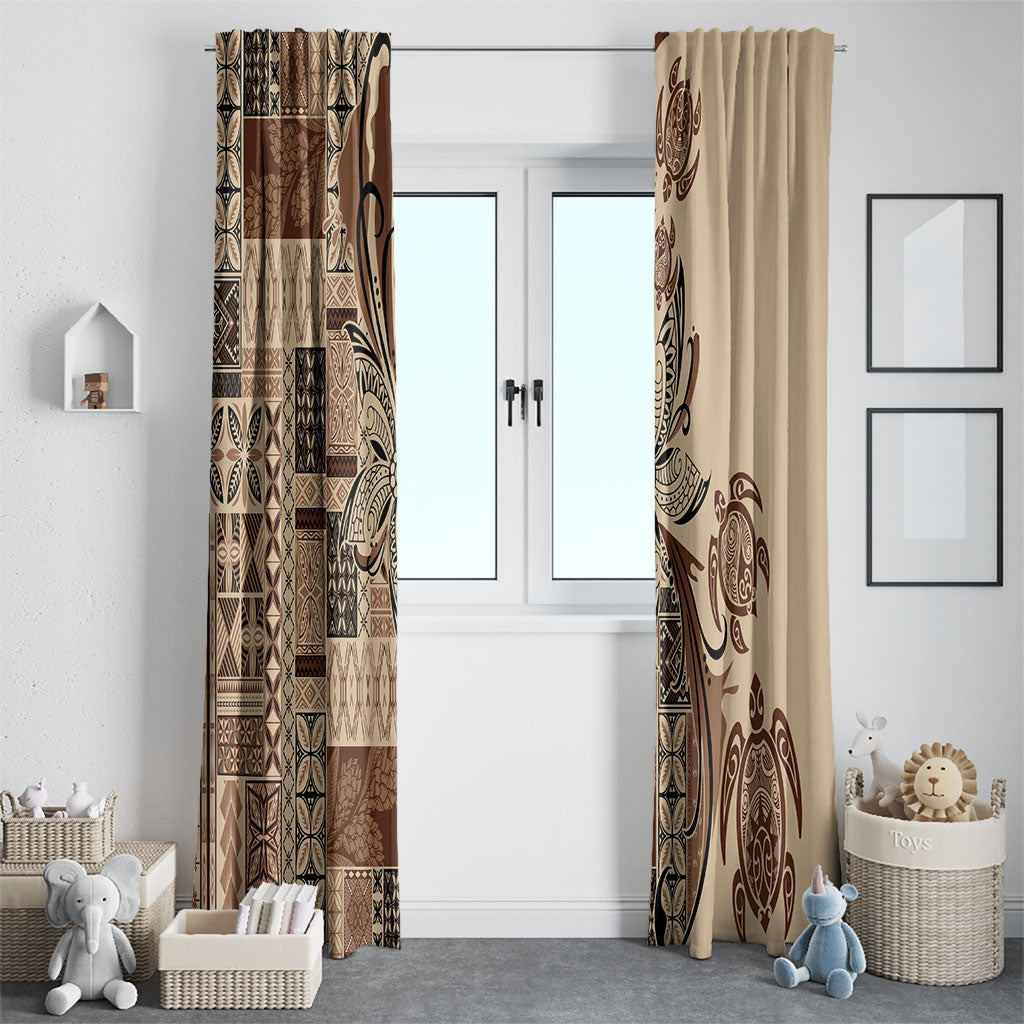 Talofa Samoa Mamanu Siapo Mix Malu Window Curtain Classic Beige Frangipani and Turtles LT7 - Polynesian Pride