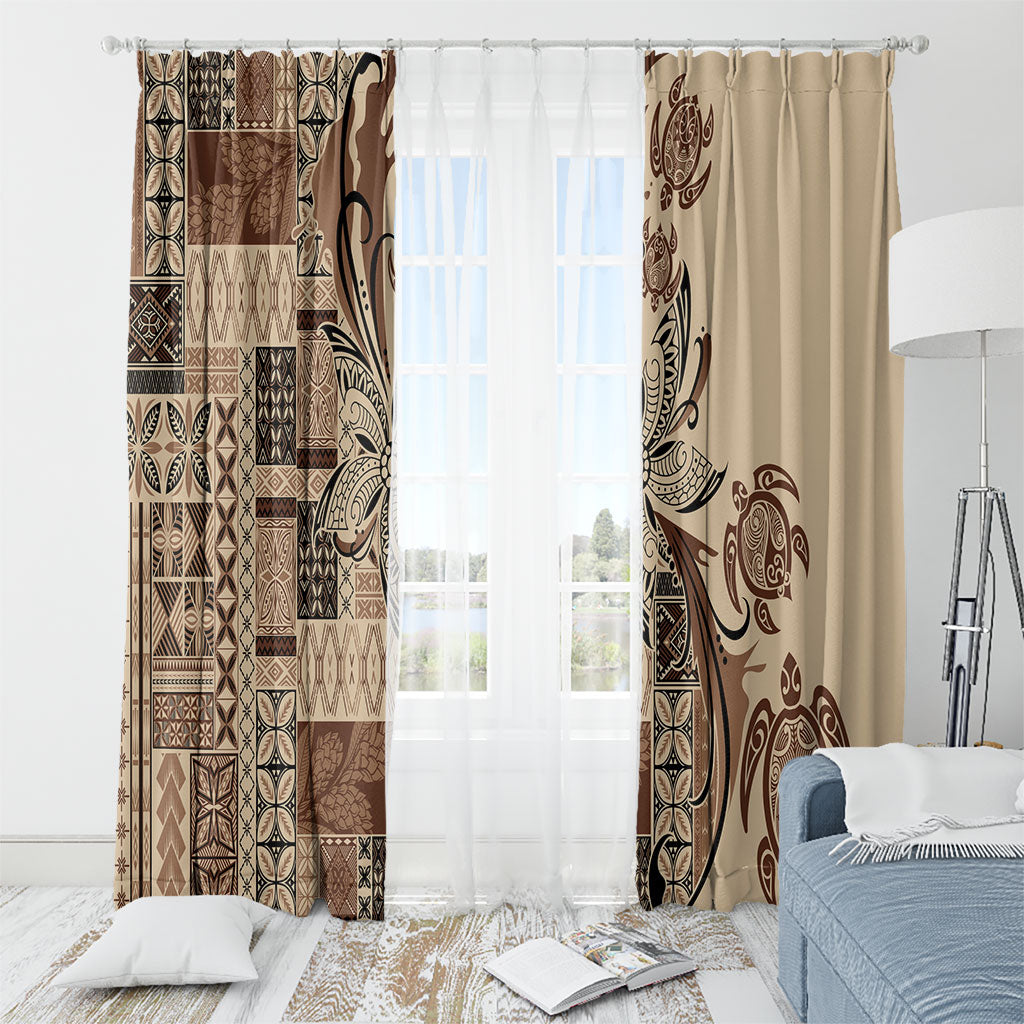 Talofa Samoa Mamanu Siapo Mix Malu Window Curtain Classic Beige Frangipani and Turtles LT7 - Polynesian Pride