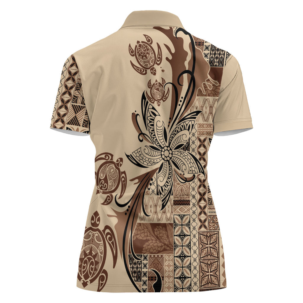 Talofa Samoa Mamanu Siapo Mix Malu Women Polo Shirt Classic Beige Frangipani and Turtles