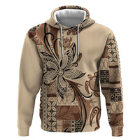 Talofa Samoa Mamanu Siapo Mix Malu Zip Hoodie Classic Beige Frangipani and Turtles