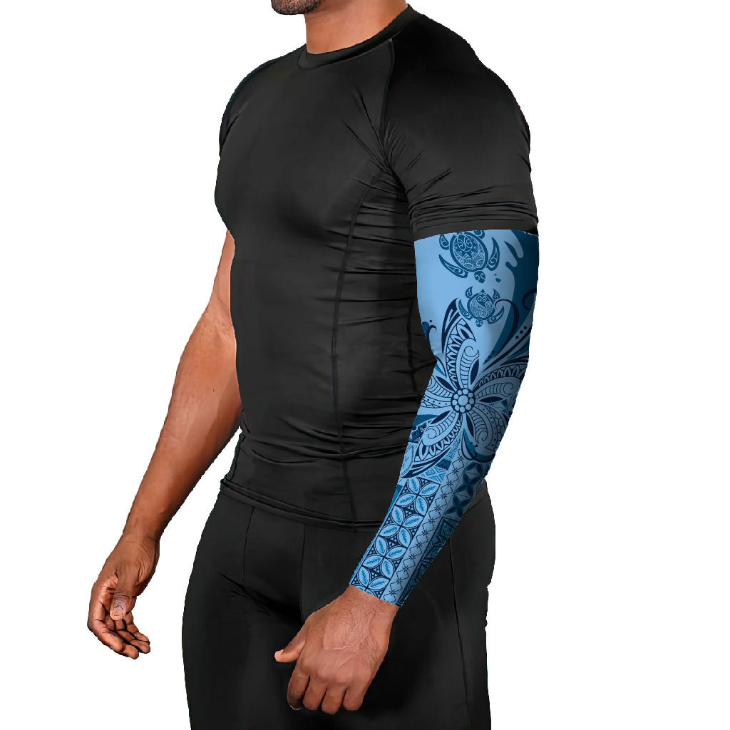 Talofa Samoa Mamanu Siapo Mix Malu Arm Sleeves Cool Blue Frangipani and Turtles