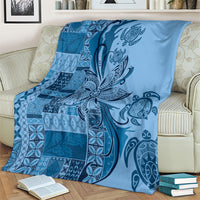 Talofa Samoa Mamanu Siapo Mix Malu Blanket Cool Blue Frangipani and Turtles