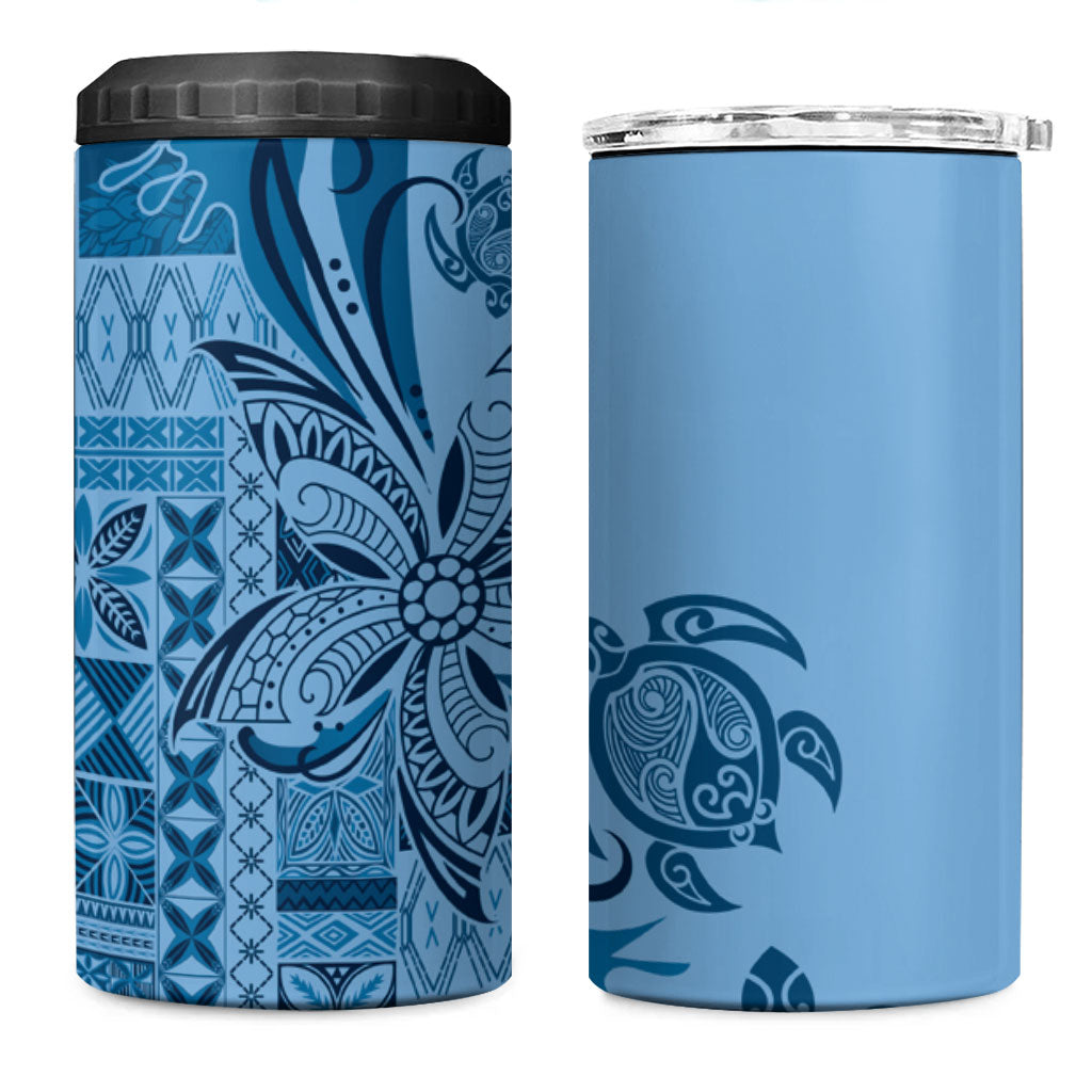 Talofa Samoa Mamanu Siapo Mix Malu 4 in 1 Can Cooler Tumbler Cool Blue Frangipani and Turtles