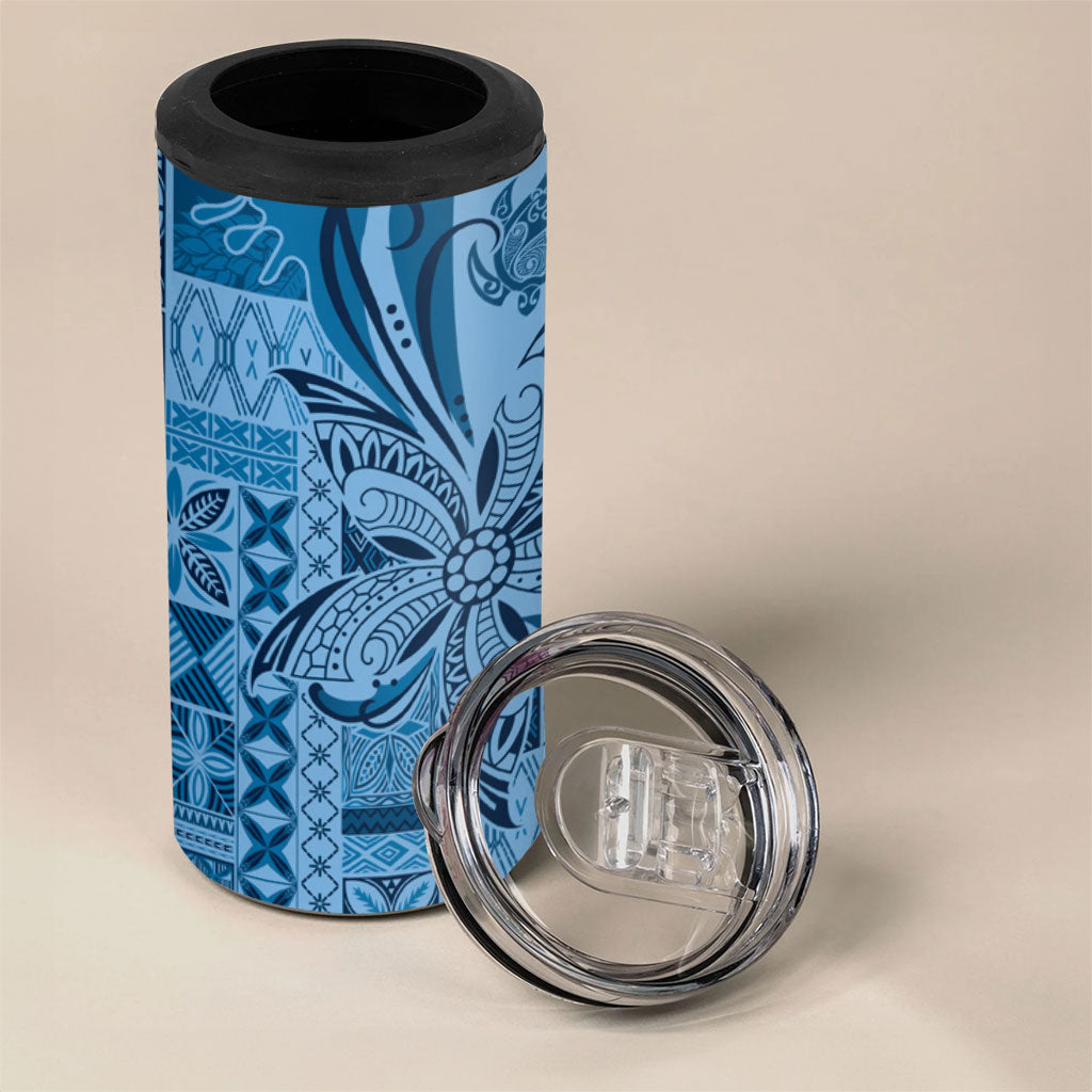 Talofa Samoa Mamanu Siapo Mix Malu 4 in 1 Can Cooler Tumbler Cool Blue Frangipani and Turtles