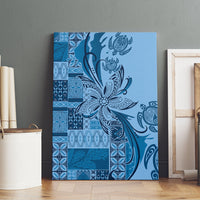 Talofa Samoa Mamanu Siapo Mix Malu Canvas Wall Art Cool Blue Frangipani and Turtles