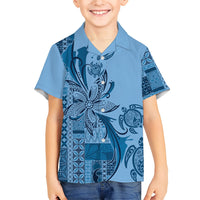 Talofa Samoa Mamanu Siapo Mix Malu Family Matching Puletasi and Hawaiian Shirt Cool Blue Frangipani and Turtles