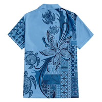 Talofa Samoa Mamanu Siapo Mix Malu Family Matching Summer Maxi Dress and Hawaiian Shirt Cool Blue Frangipani and Turtles