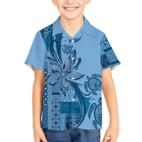 Talofa Samoa Mamanu Siapo Mix Malu Hawaiian Shirt Cool Blue Frangipani and Turtles