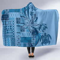 Talofa Samoa Mamanu Siapo Mix Malu Hooded Blanket Cool Blue Frangipani and Turtles