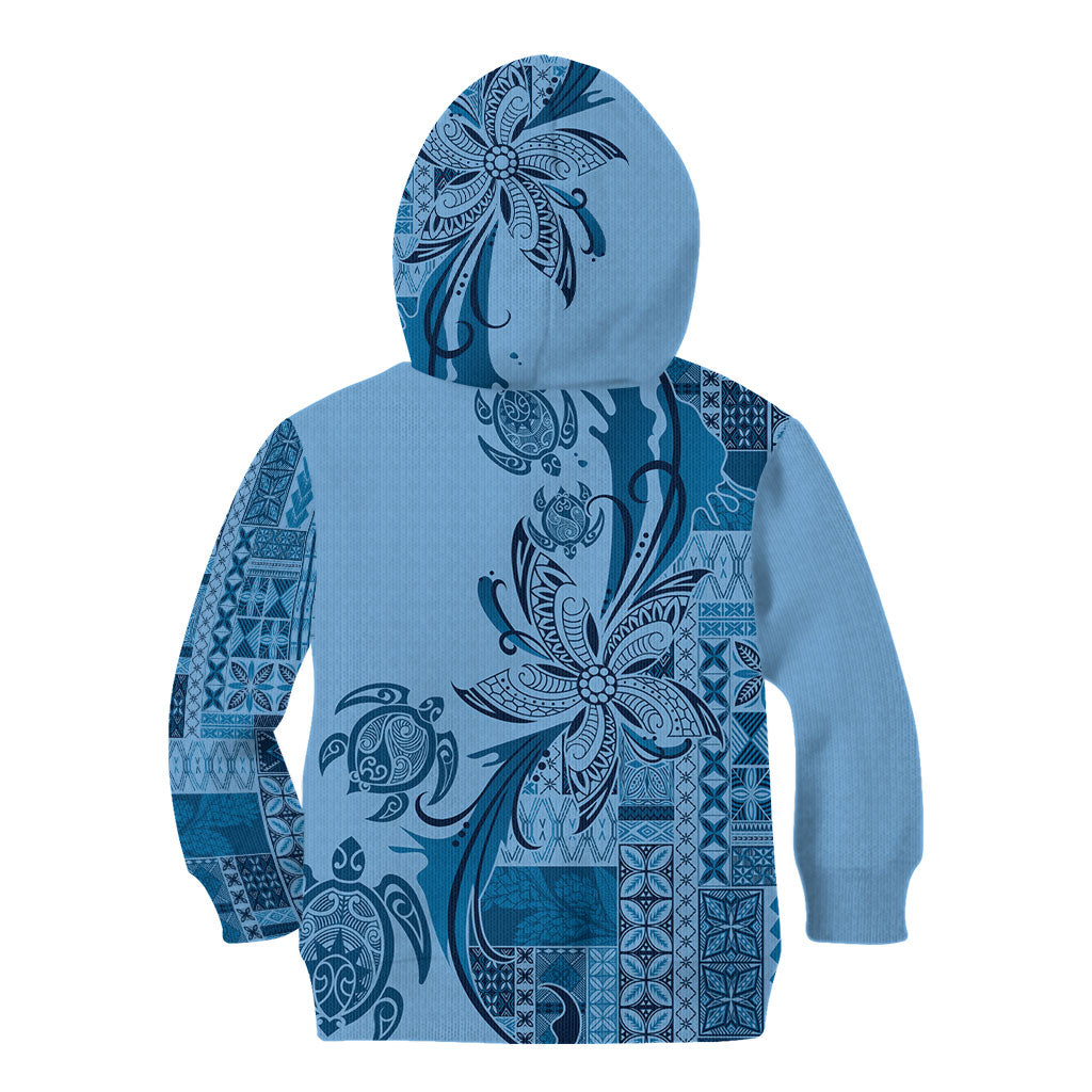 Talofa Samoa Mamanu Siapo Mix Malu Kid Hoodie Cool Blue Frangipani and Turtles