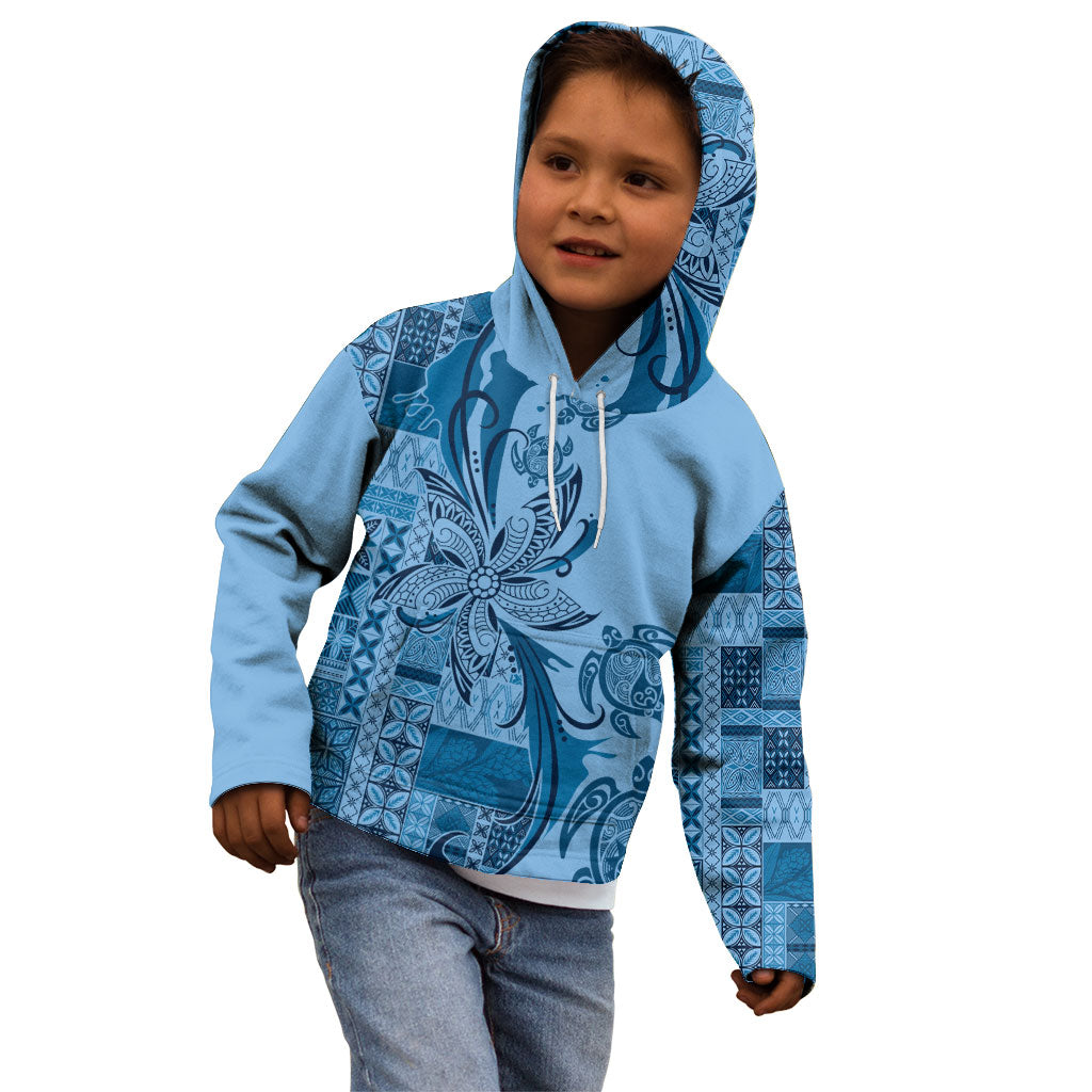 Talofa Samoa Mamanu Siapo Mix Malu Kid Hoodie Cool Blue Frangipani and Turtles