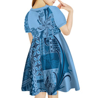 Talofa Samoa Mamanu Siapo Mix Malu Kid Short Sleeve Dress Cool Blue Frangipani and Turtles LT7 - Polynesian Pride