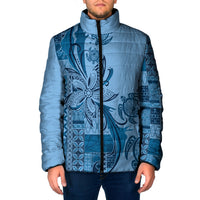 Talofa Samoa Mamanu Siapo Mix Malu Padded Jacket Cool Blue Frangipani and Turtles