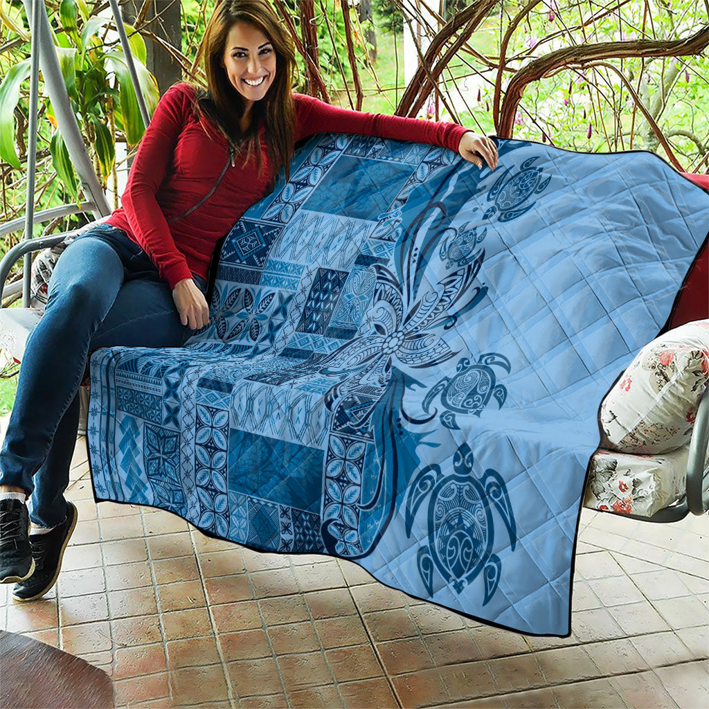 Talofa Samoa Mamanu Siapo Mix Malu Quilt Cool Blue Frangipani and Turtles