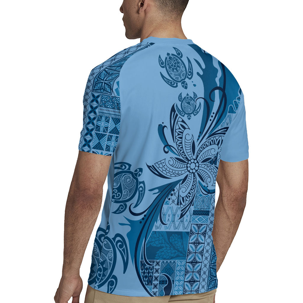 Talofa Samoa Mamanu Siapo Mix Malu Rugby Jersey Cool Blue Frangipani and Turtles