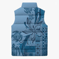Talofa Samoa Mamanu Siapo Mix Malu Sleeveless Puffer Jacket Cool Blue Frangipani and Turtles LT7 - Polynesian Pride
