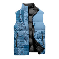 Talofa Samoa Mamanu Siapo Mix Malu Sleeveless Puffer Jacket Cool Blue Frangipani and Turtles LT7 - Polynesian Pride